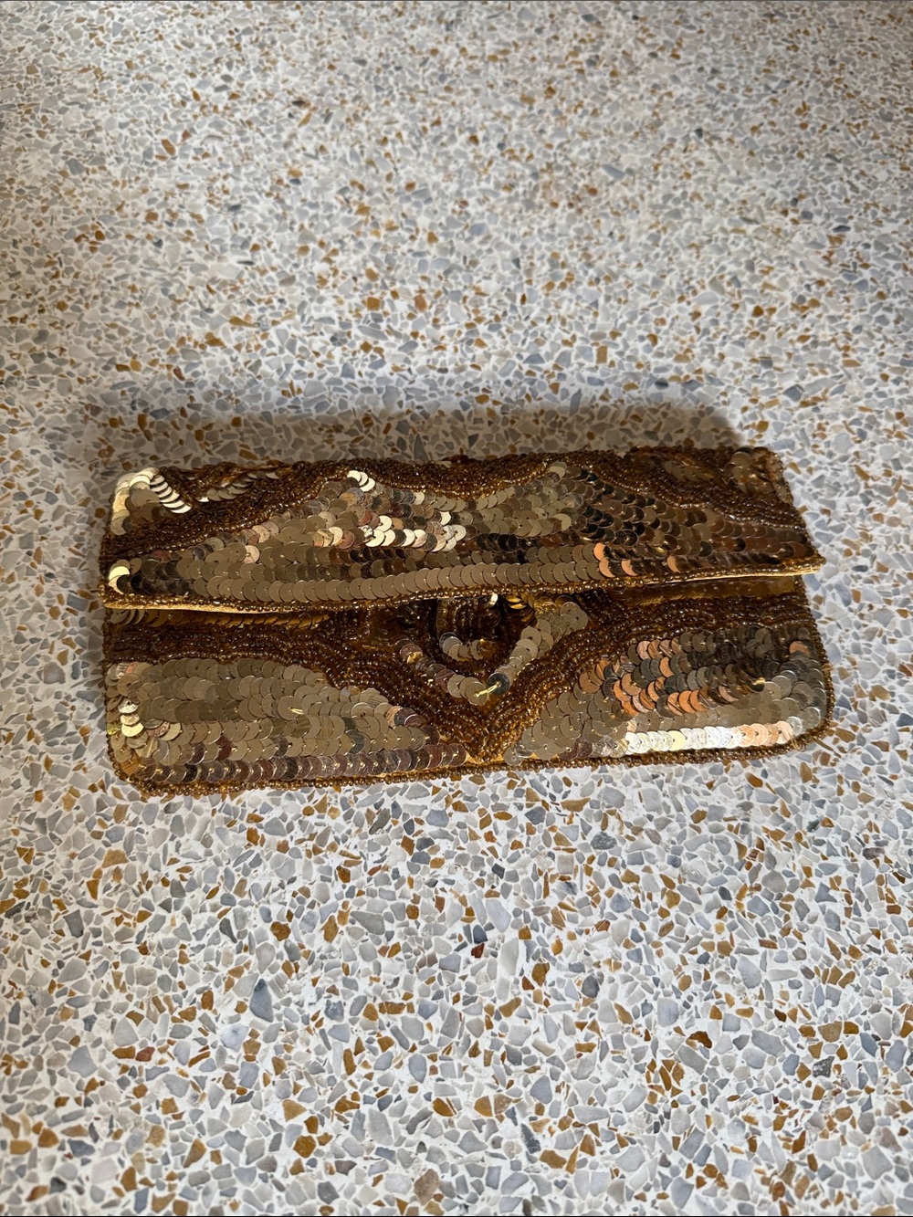 Gold Sequin Fold-Over Clutch Wristlet